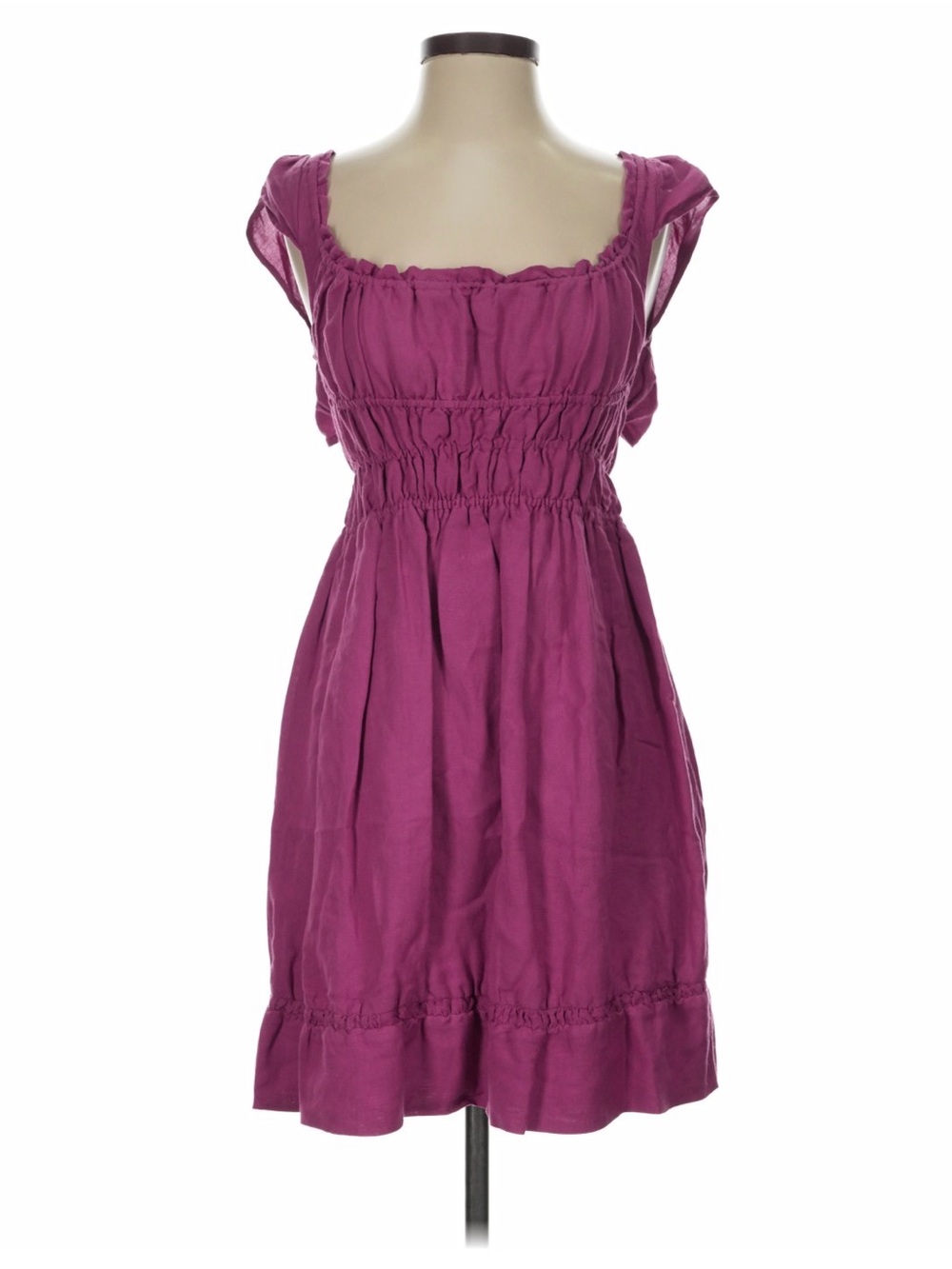 Anthropologie Magenta Smocked-Waist linen Midi Dress